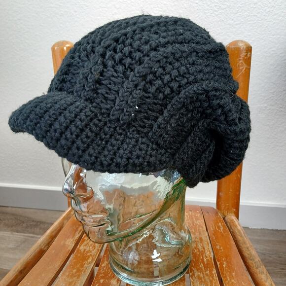 Black Slouchy with a Brim OSFM premade crochet newsboy handmade main image 5